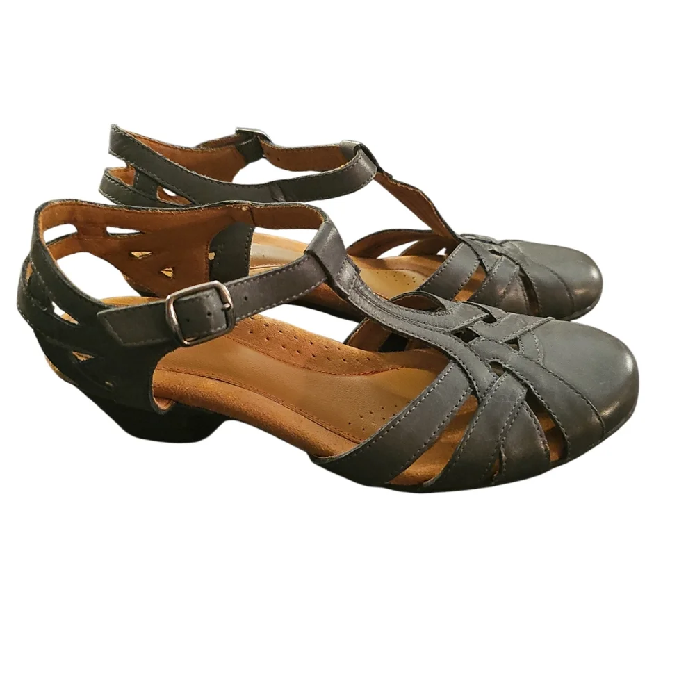 Cobb Hill Aubrey T Strap Sandals Navy Blue Leather Sz 9.5 - Picture 5 of 10